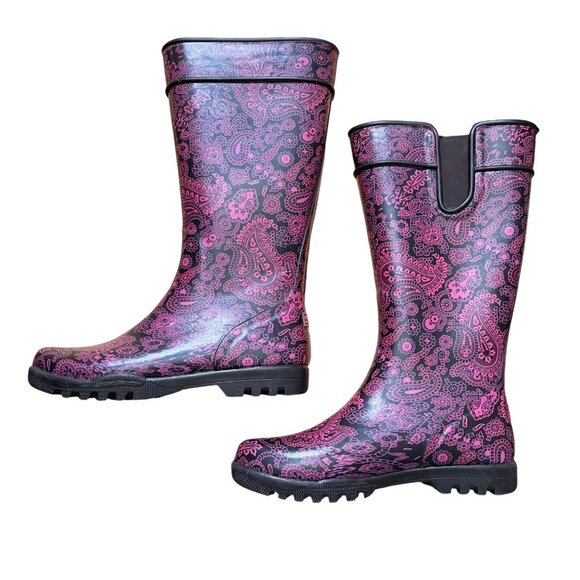 Sperry Pelican T Paisley Get Wet Waterproof Rubber Rain Tall Boot 8M Pin… - Picture 1 of 13